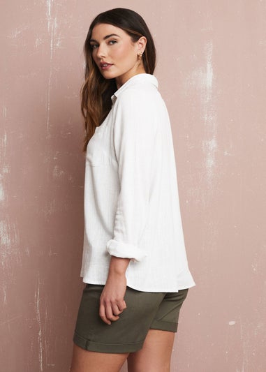 Long Tall Sally White Linen Oversized Long Sleeve Shirt