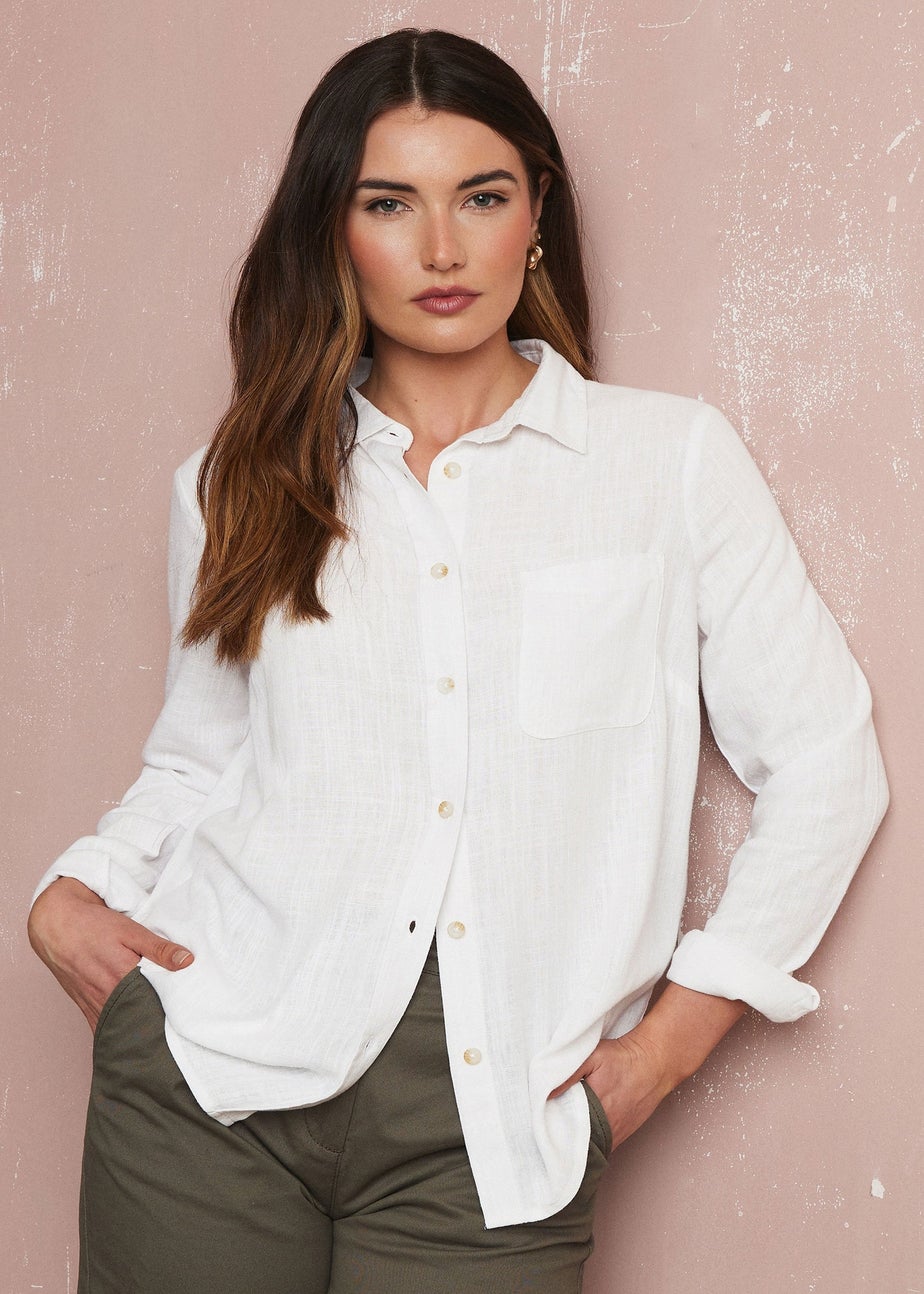 Long Tall Sally White Linen Oversized Long Sleeve Shirt