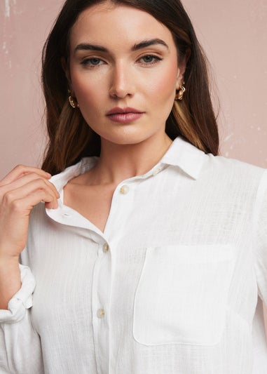 Long Tall Sally White Linen Oversized Long Sleeve Shirt