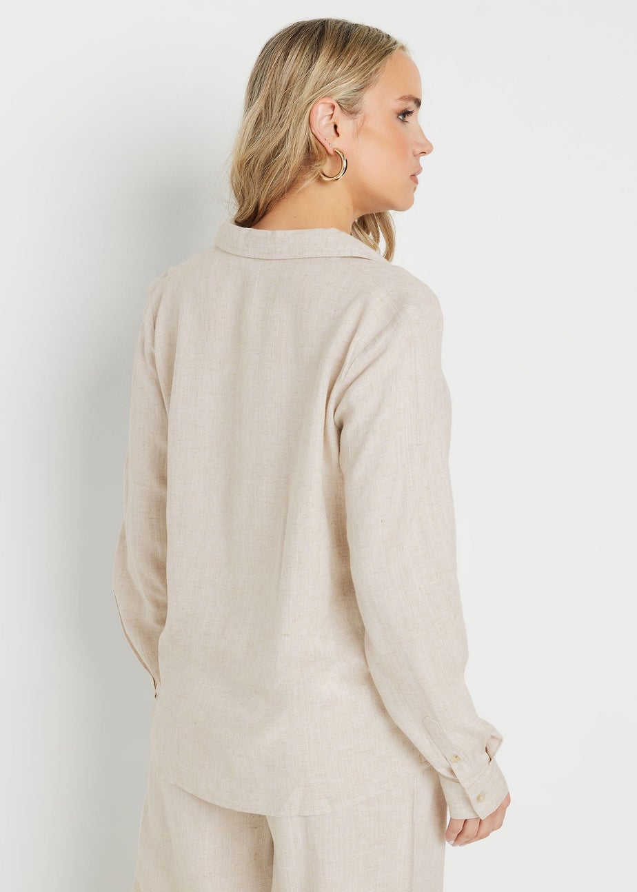 Long Tall Sally Stone Brown Linen Oversized Long Sleeve Shirt