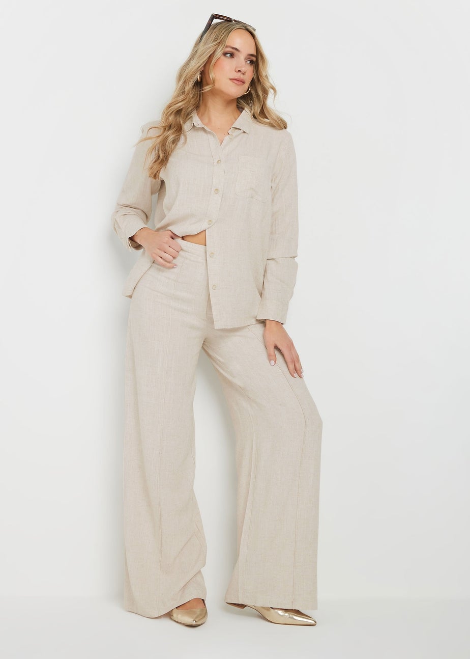 Long Tall Sally Stone Brown Linen Oversized Long Sleeve Shirt