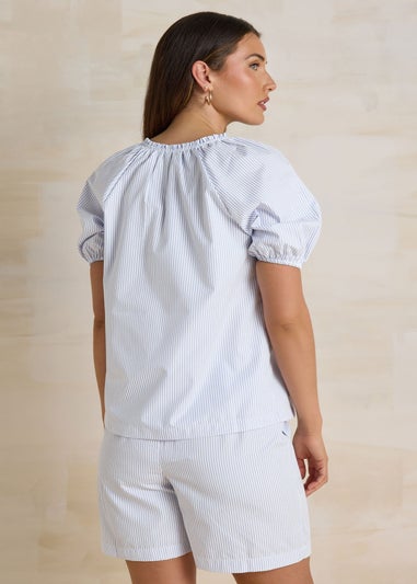 Long Tall Sally Light Blue Striped Puff Sleeve Blouse