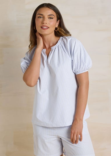 Long Tall Sally Light Blue Striped Puff Sleeve Blouse