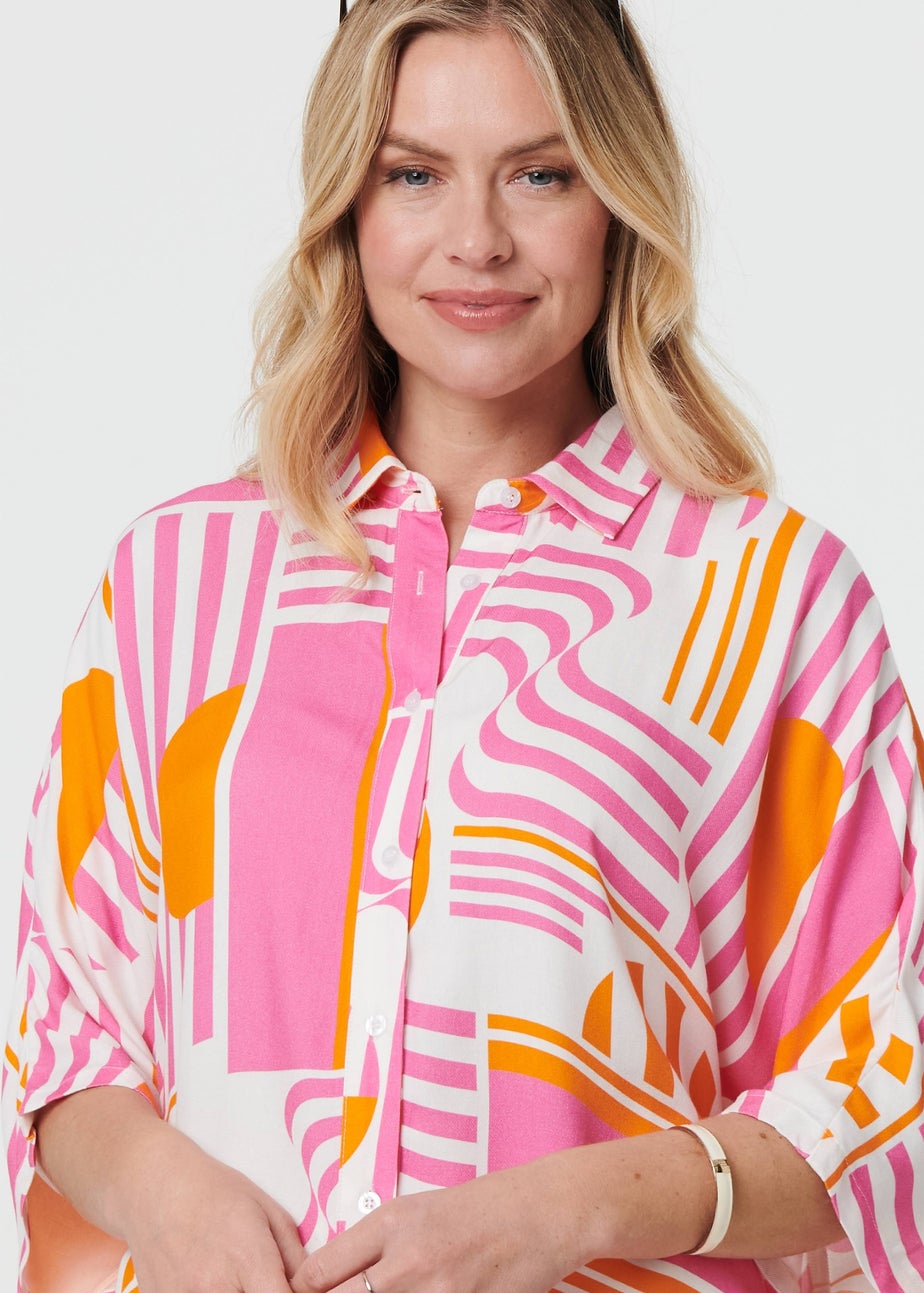 Izabel London Pink Abstract 3/4 Sleeve Relaxed Shirt