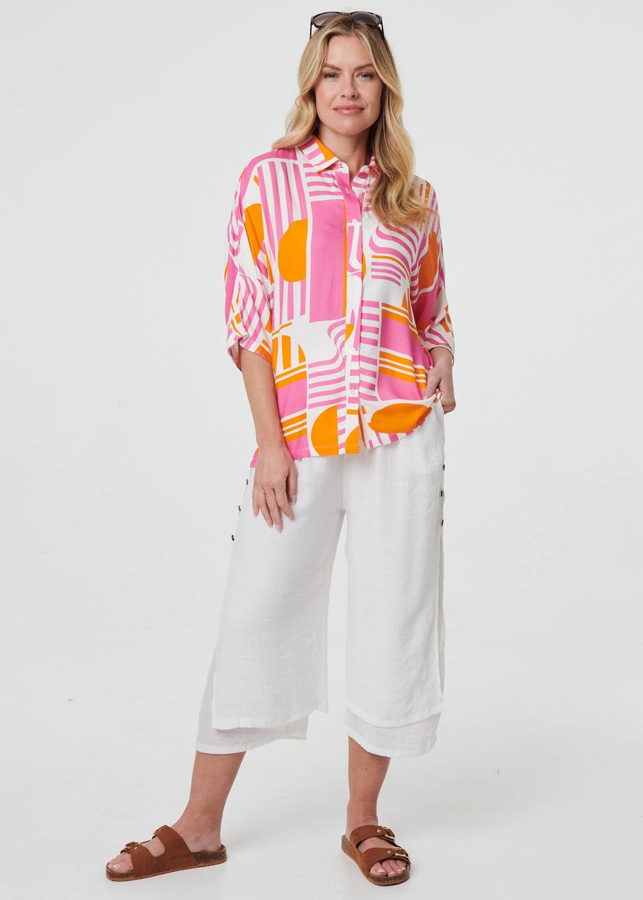 Izabel London Pink Abstract 3/4 Sleeve Relaxed Shirt