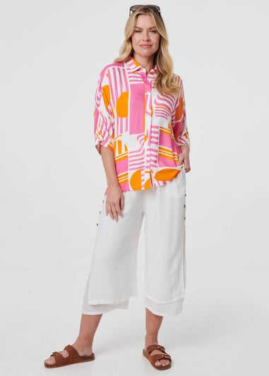 Izabel London Pink Abstract 3/4 Sleeve Relaxed Shirt