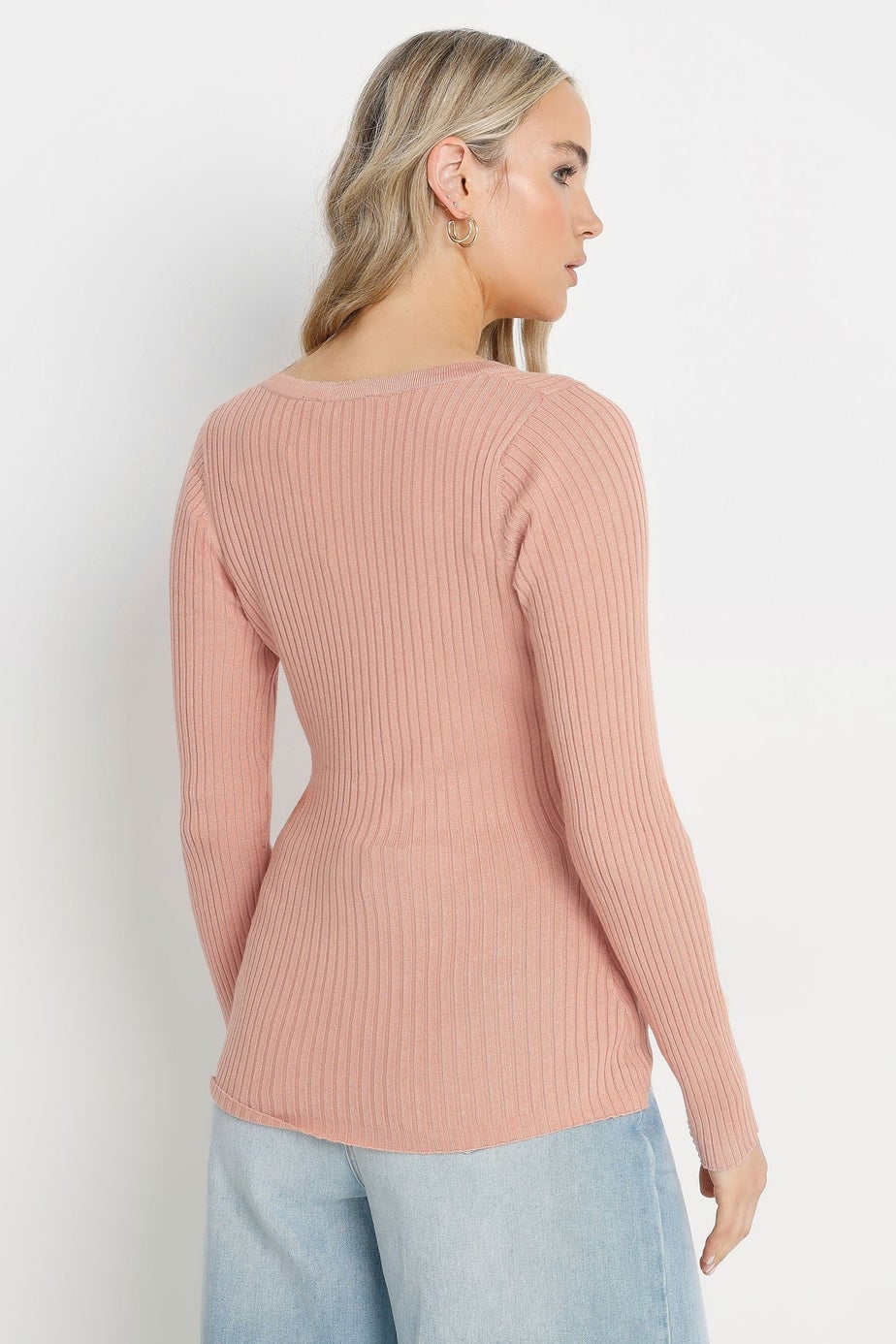 Long Tall Sally Blush Pink Ribbed Scalloped Hemline Cardigan