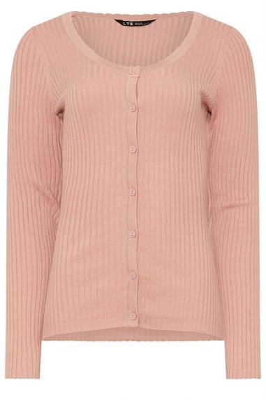 Long Tall Sally Blush Pink Ribbed Scalloped Hemline Cardigan