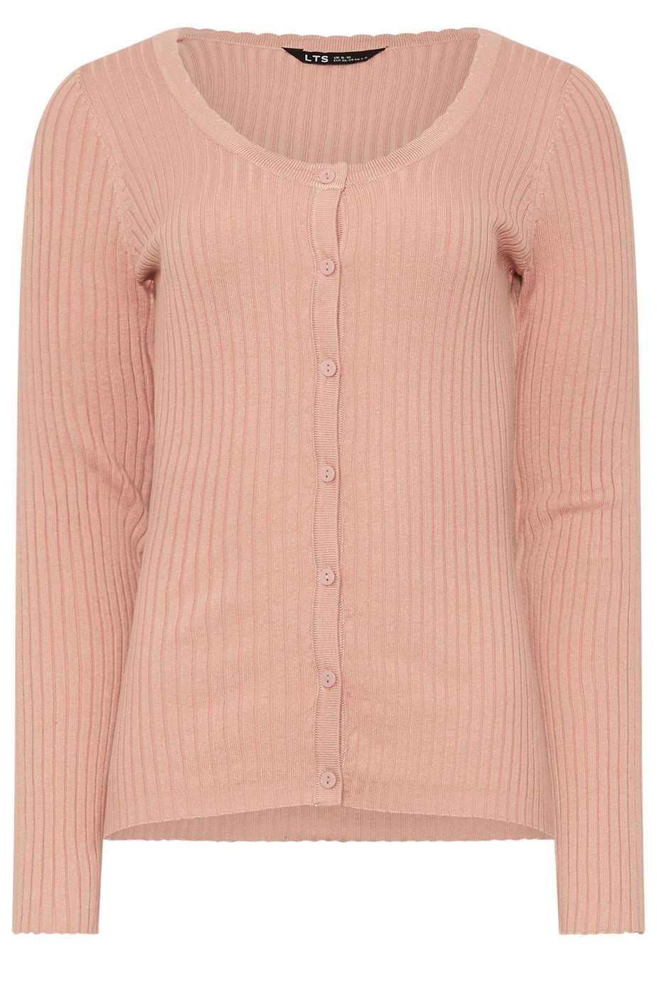 Long Tall Sally Blush Pink Ribbed Scalloped Hemline Cardigan