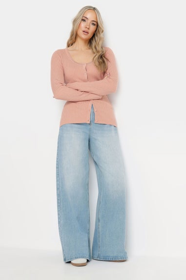 Long Tall Sally Blush Pink Ribbed Scalloped Hemline Cardigan