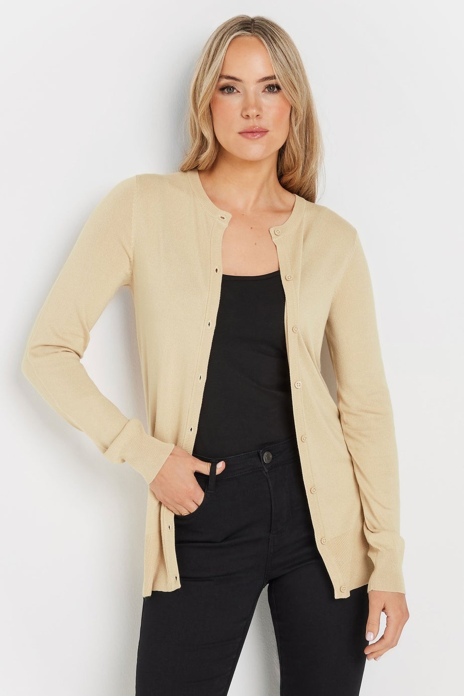 Long Tall Sally Natural Brown Button Down Knit Cardigan