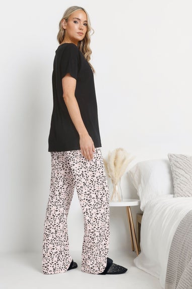Long Tall Sally Black Leopard Weekend Vibes Slogan Pyjama Set