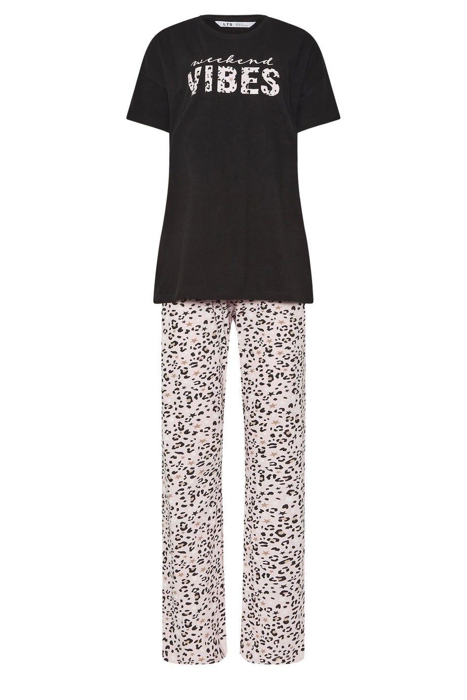 Long Tall Sally Black Leopard Weekend Vibes Slogan Pyjama Set