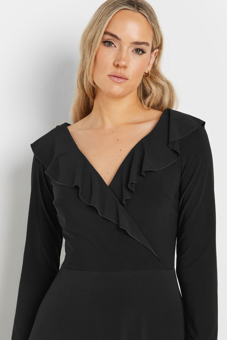 Long Tall Sally Black Long Sleeve Frill Midi Dress