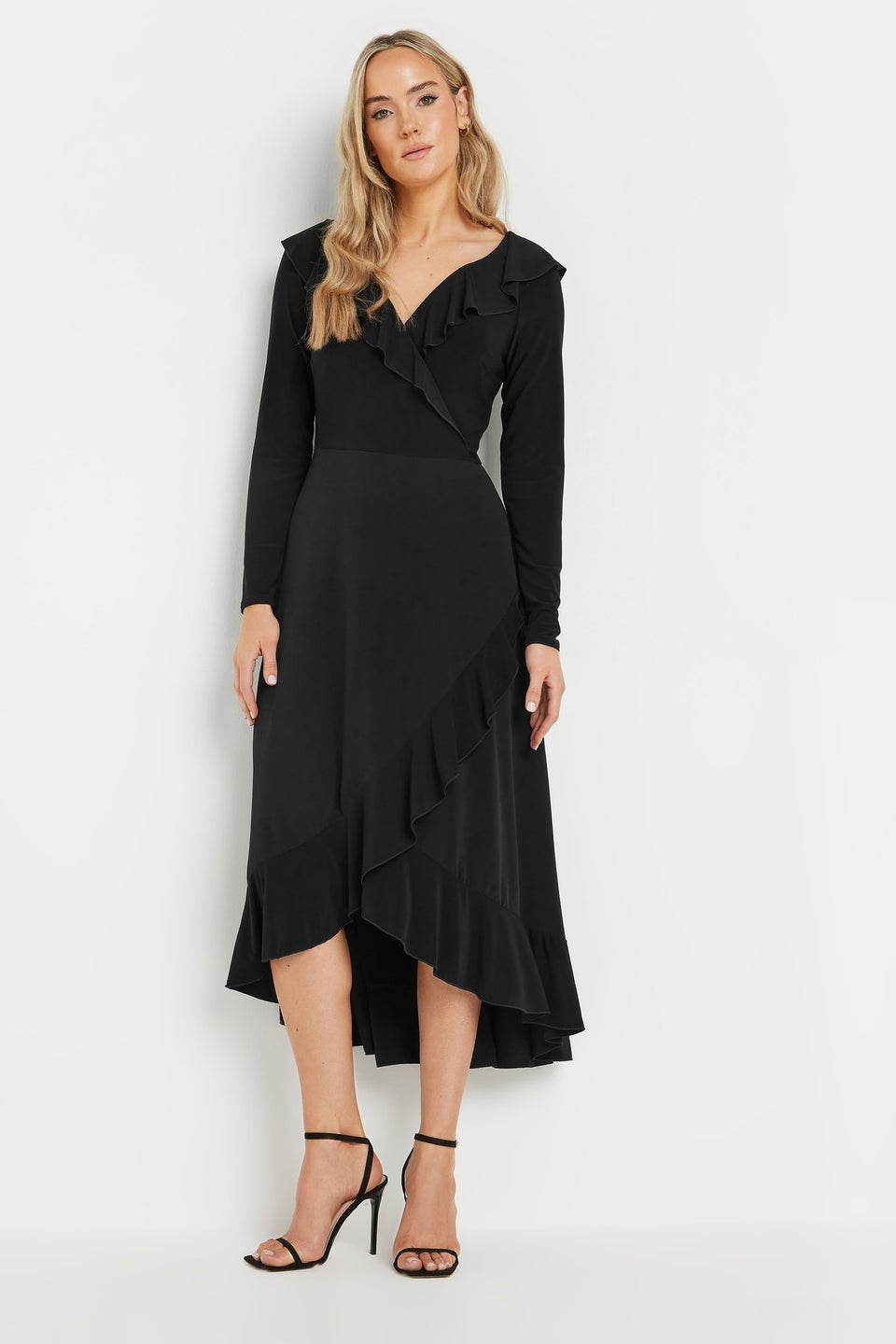 Long Tall Sally Black Long Sleeve Frill Midi Dress