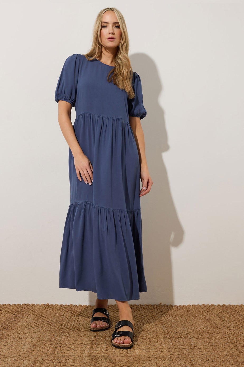 Long Tall Sally Denim Blue Puff Sleeve Tiered Midaxi Dress