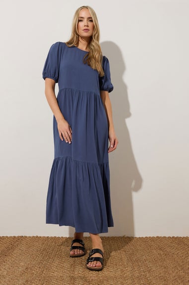 Long Tall Sally Denim Blue Puff Sleeve Tiered Midaxi Dress