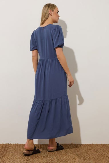 Long Tall Sally Denim Blue Puff Sleeve Tiered Midaxi Dress