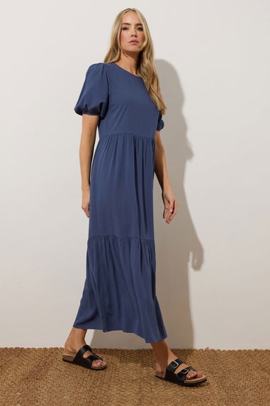 Long Tall Sally Denim Blue Puff Sleeve Tiered Midaxi Dress