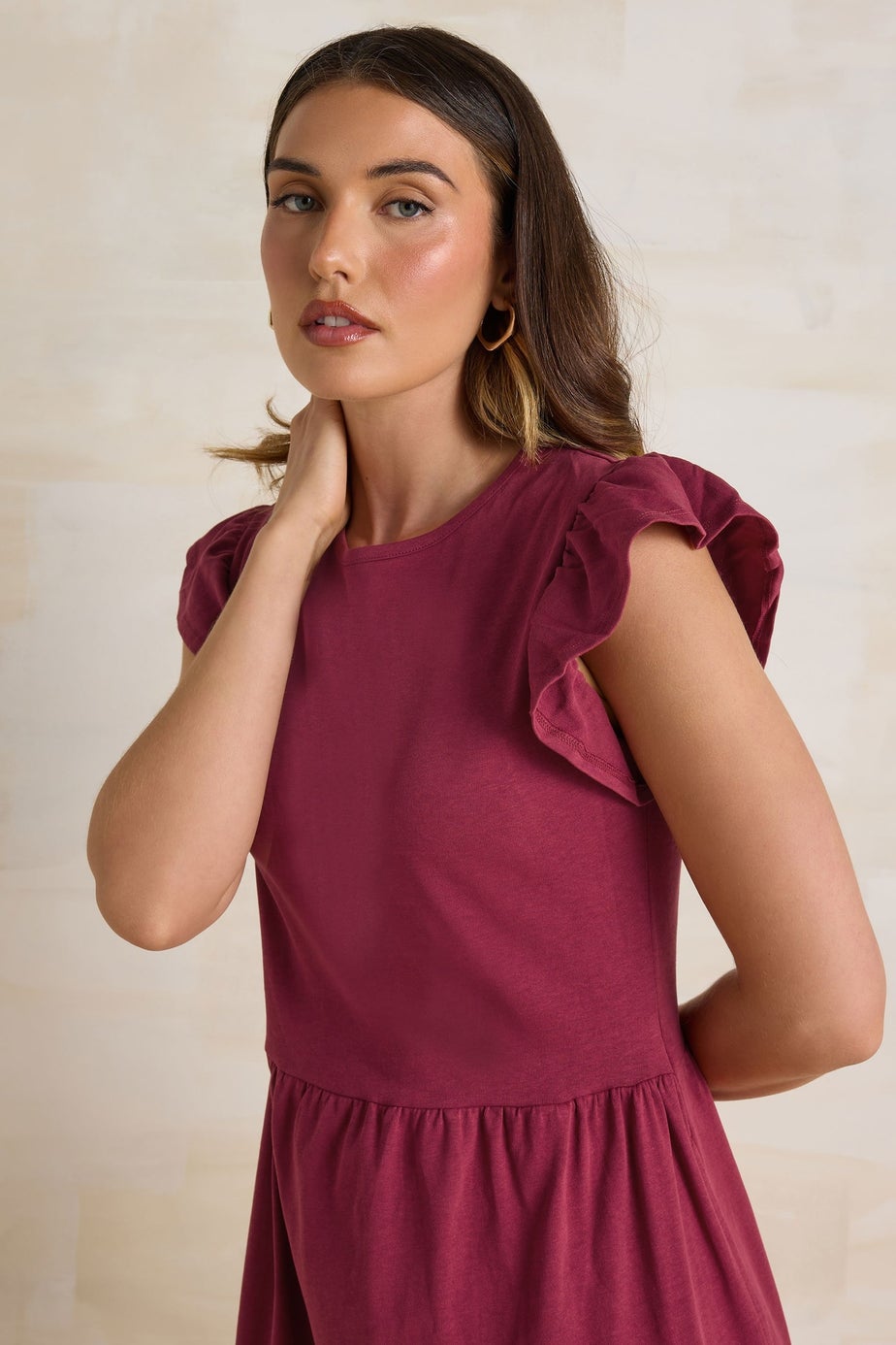 Long Tall Sally Dark Red Frill Sleeve Maxi Dress