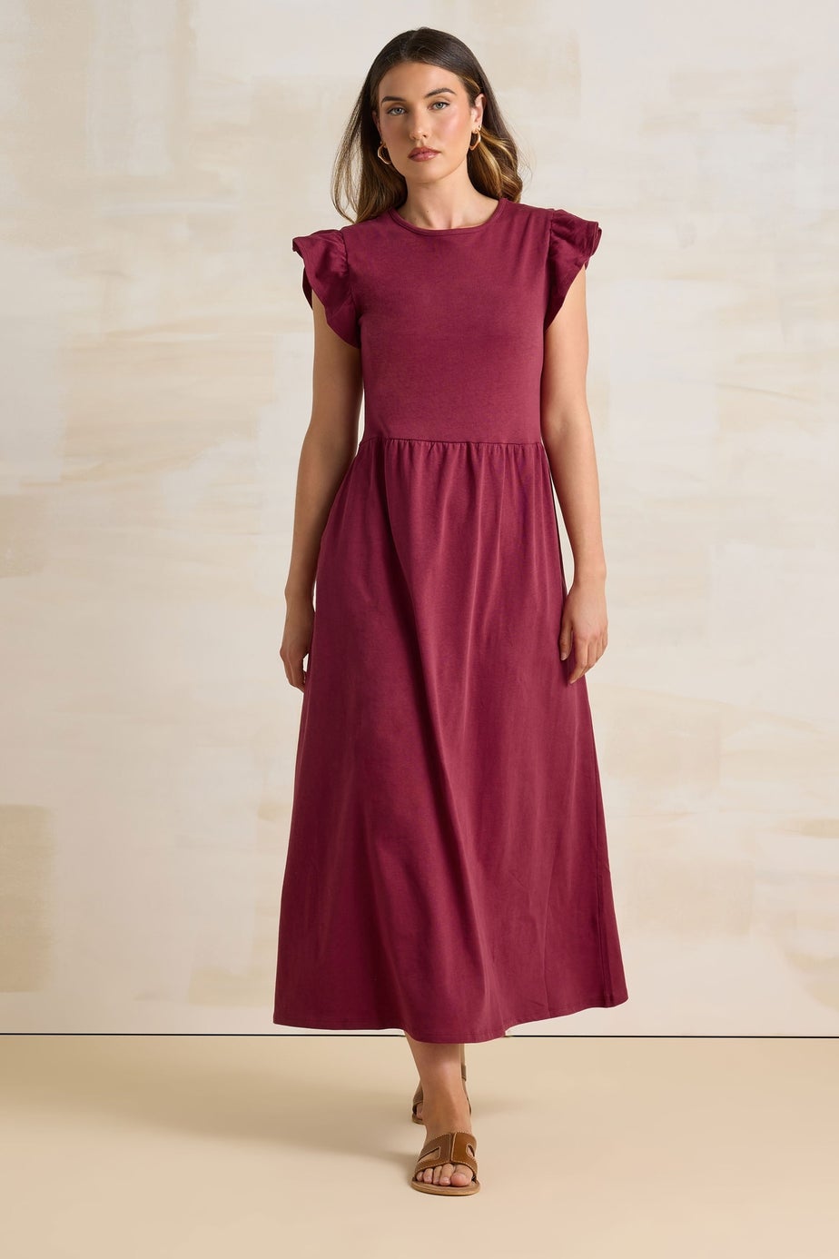 Long Tall Sally Dark Red Frill Sleeve Maxi Dress