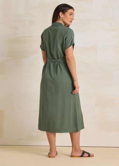 Long Tall Sally Khaki Green Linen Button Midi Dress
