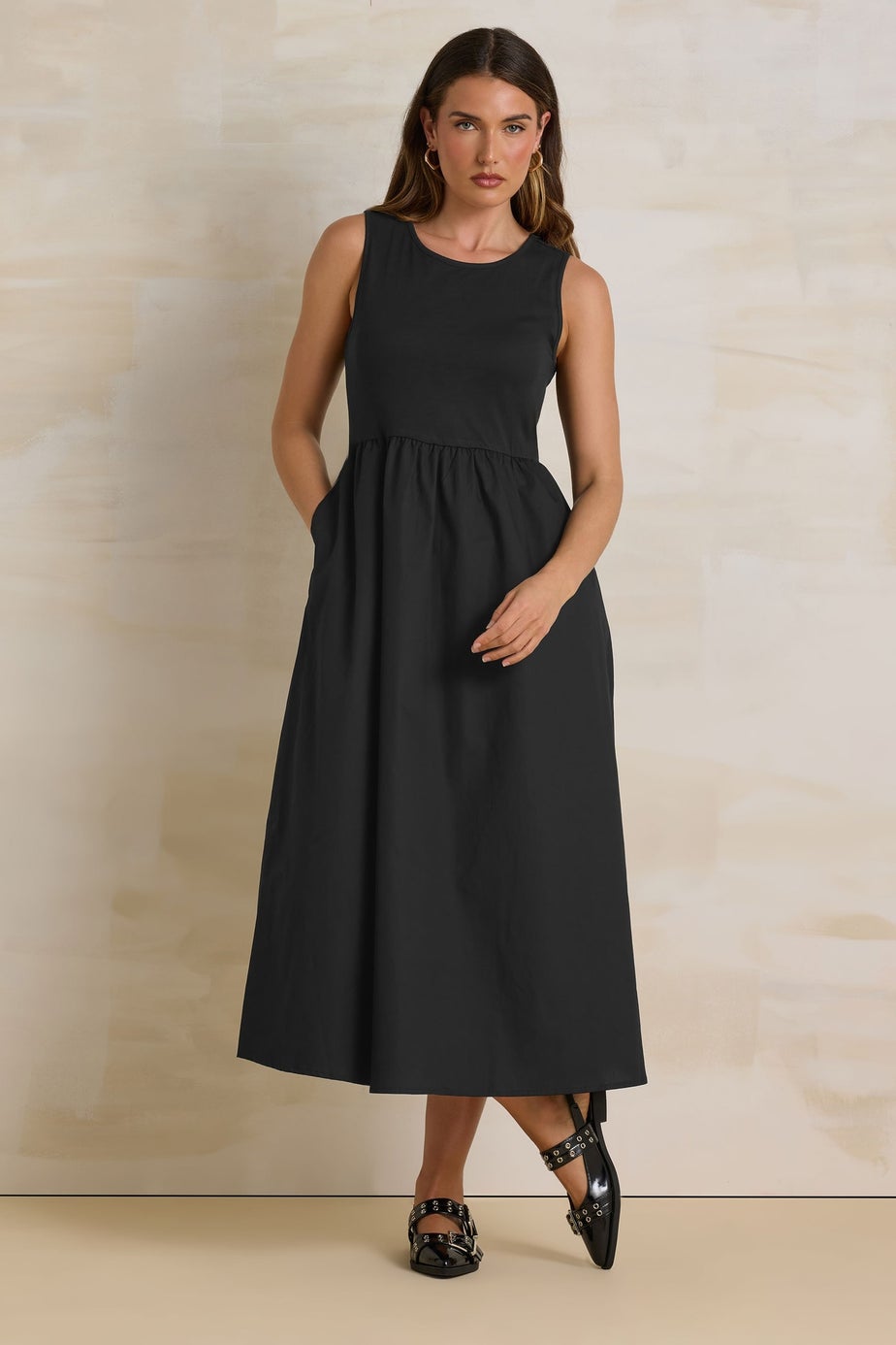 Long Tall Sally Black Jersey & Woven Mix Fabric Midi Dress