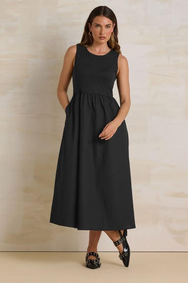 Long Tall Sally Black Jersey & Woven Mix Fabric Midi Dress