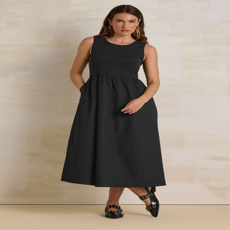 Long Tall Sally Black Jersey & Woven Mix Fabric Midi Dress