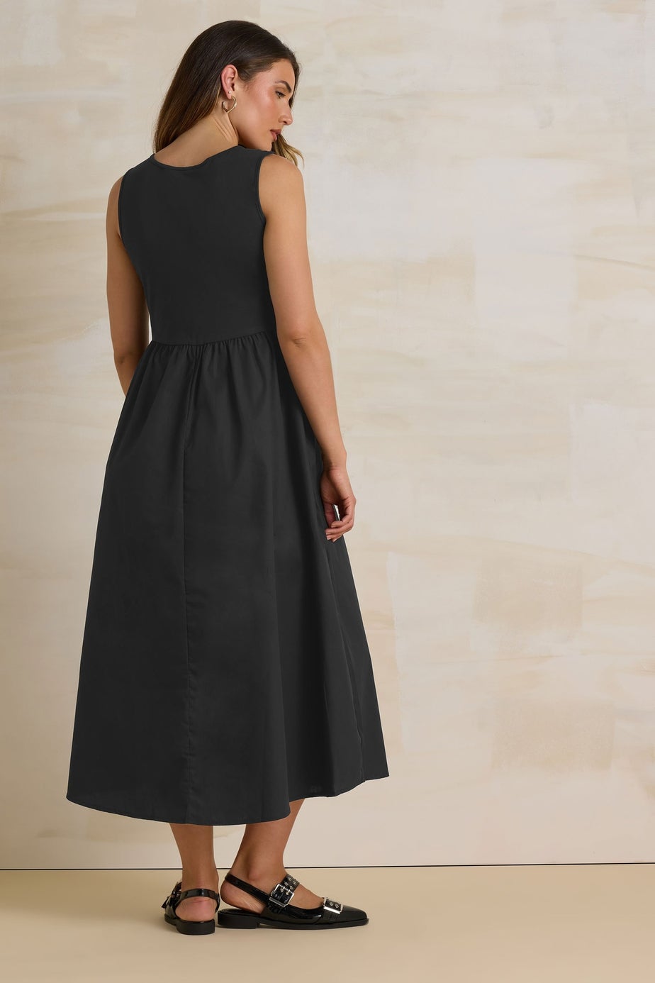 Long Tall Sally Black Jersey & Woven Mix Fabric Midi Dress
