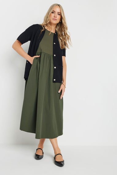 Long Tall Sally Khaki Green Jersey & Woven Mix Fabric Midi Dress