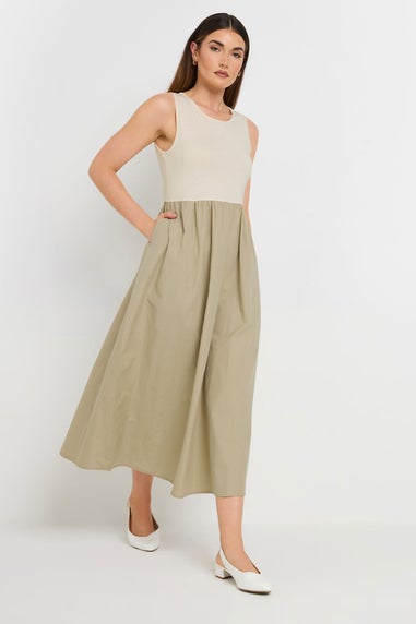 Long Tall Sally Beige Brown Jersey & Woven Mix Fabric Midi Dress