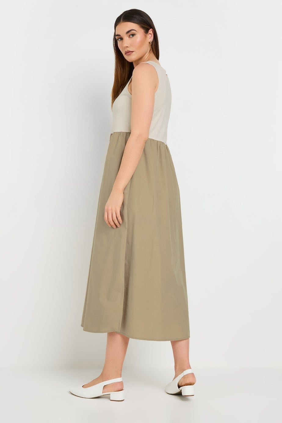 Long Tall Sally Beige Brown Jersey & Woven Mix Fabric Midi Dress