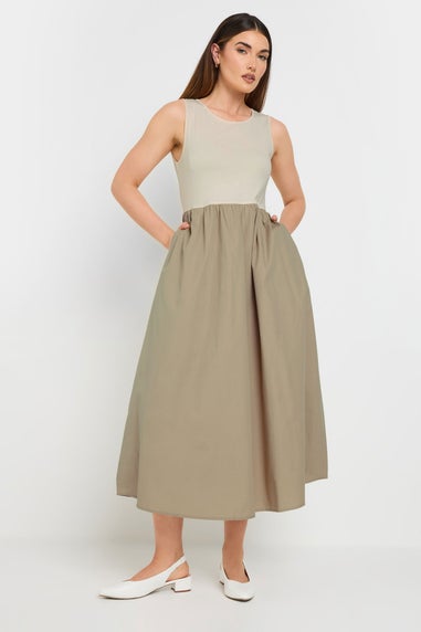 Long Tall Sally Beige Brown Jersey & Woven Mix Fabric Midi Dress
