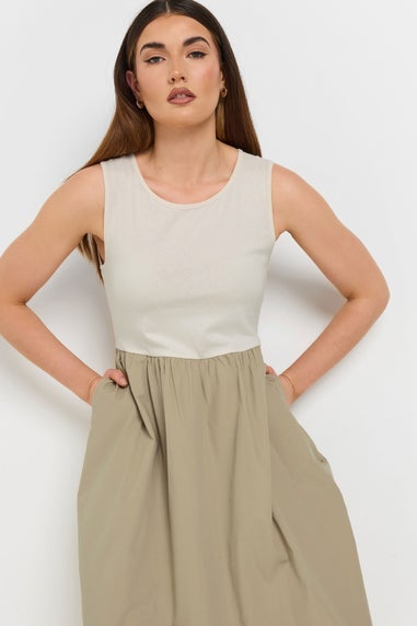 Long Tall Sally Beige Brown Jersey & Woven Mix Fabric Midi Dress