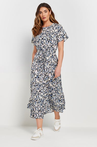 Long Tall Sally Blue Woven Floral Tie Waist Midaxi Dress