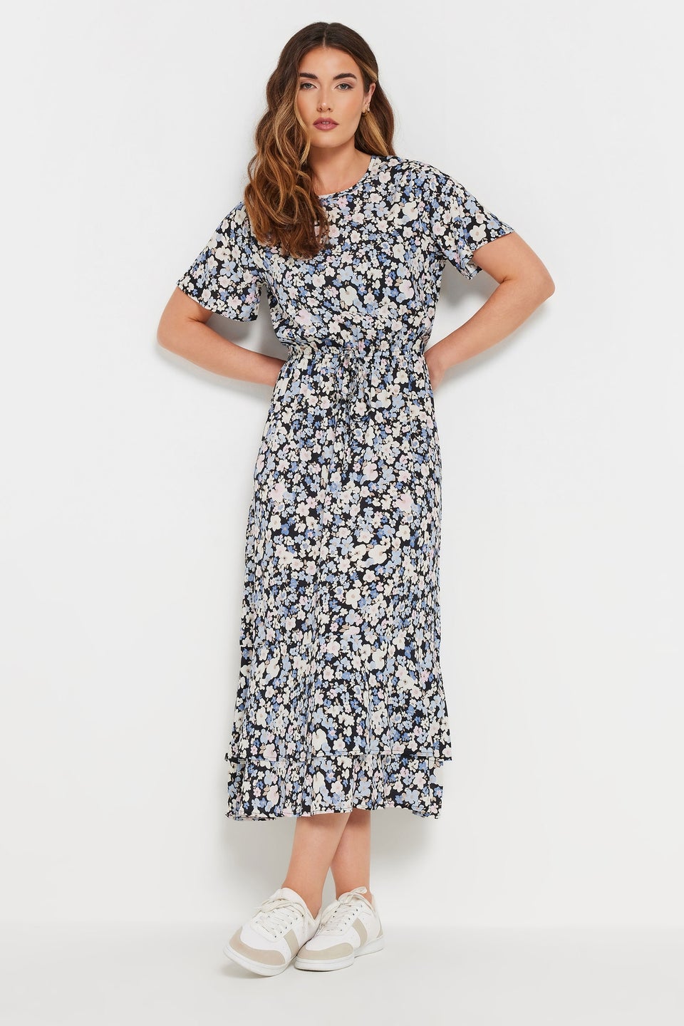 Long Tall Sally Blue Woven Floral Tie Waist Midaxi Dress