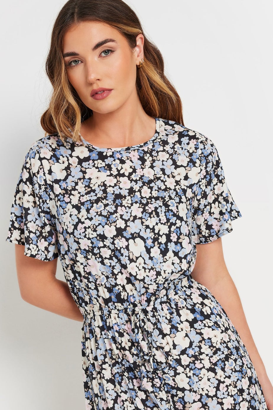 Long Tall Sally Blue Woven Floral Tie Waist Midaxi Dress