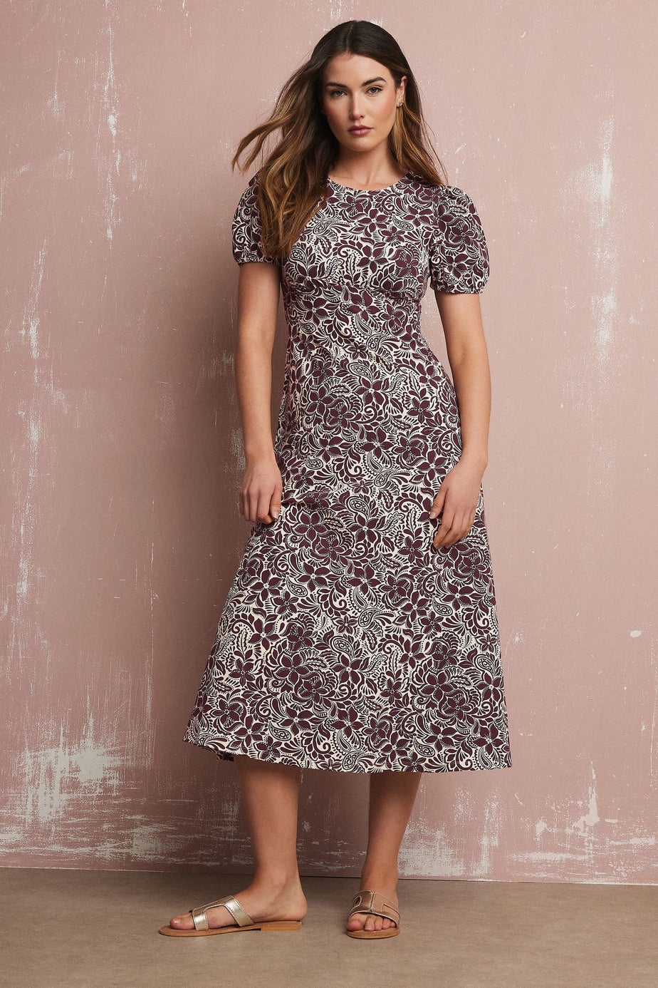 Long Tall Sally Purple Floral Puff Sleeve Midi Dress