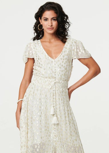 Izabel London Gold Animal Print Tassel Tie Maxi Dress