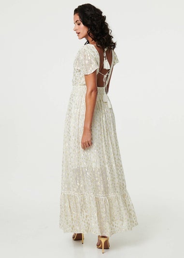 Izabel London Gold Animal Print Tassel Tie Maxi Dress