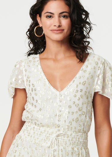 Izabel London Gold Animal Print Tassel Tie Maxi Dress