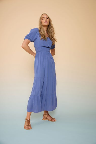 Long Tall Sally Tall Blue Textured Balloon Sleeve Dress