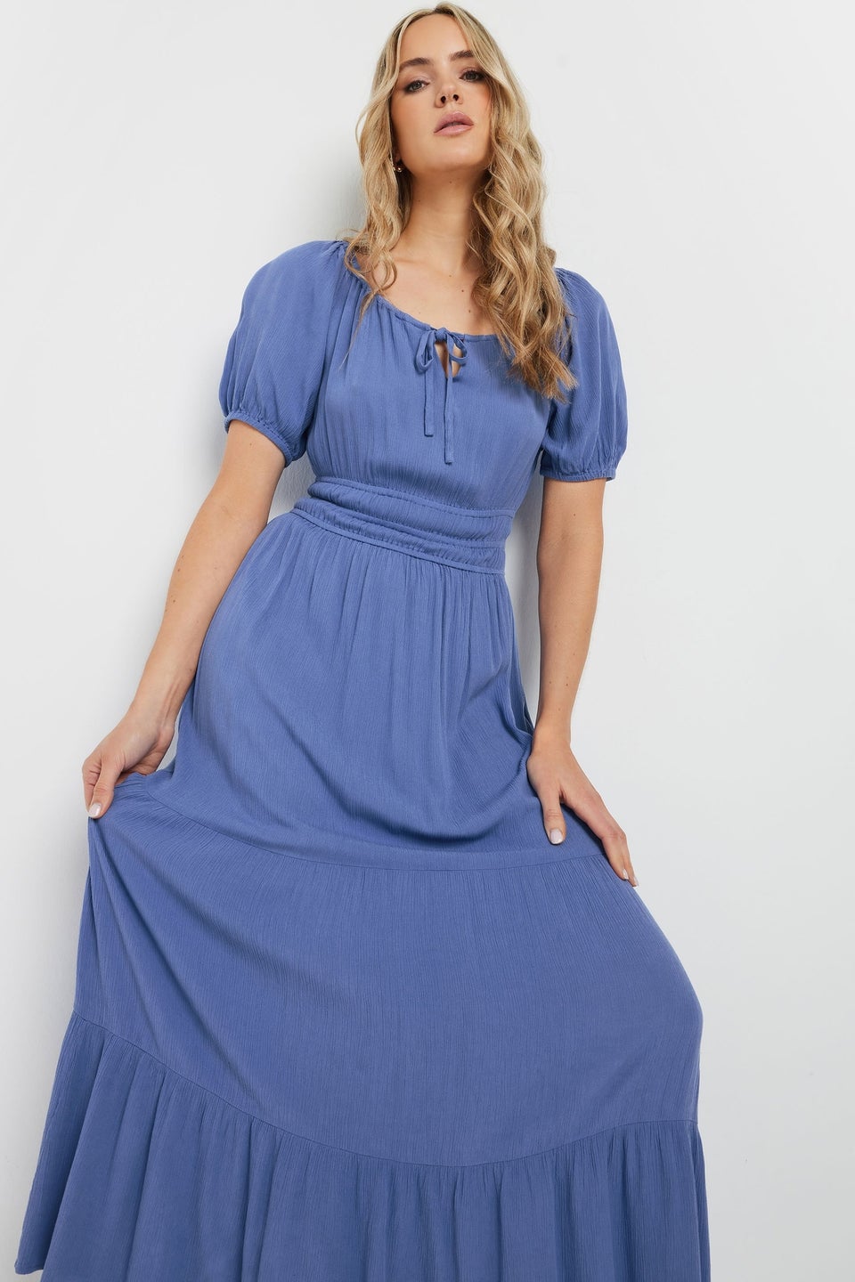 Long Tall Sally Tall Blue Textured Balloon Sleeve Dress