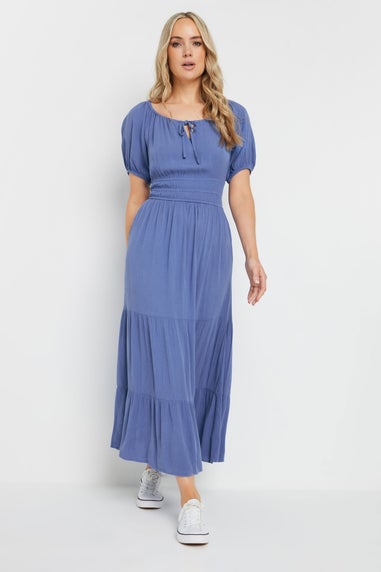 Long Tall Sally Tall Blue Textured Balloon Sleeve Dress