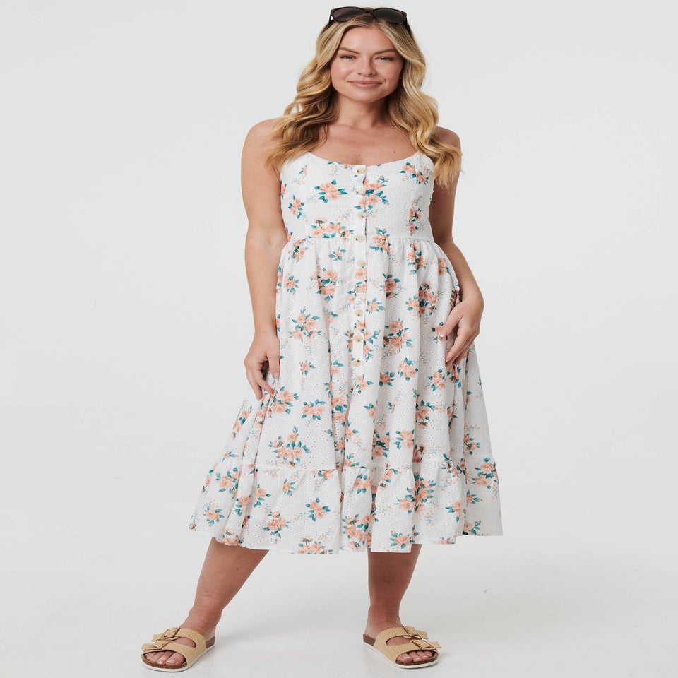 Izabel London White Floral A-Line Cami Strap Midi Dress