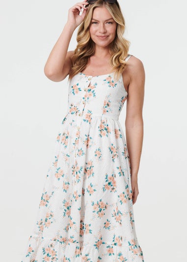 Izabel London White Floral A-Line Cami Strap Midi Dress