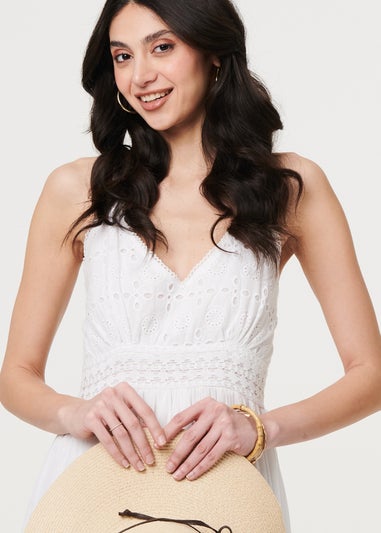 Izabel London White Broderie Anglaise Cami Strap Maxi Dress