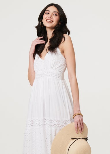 Izabel London White Broderie Anglaise Cami Strap Maxi Dress