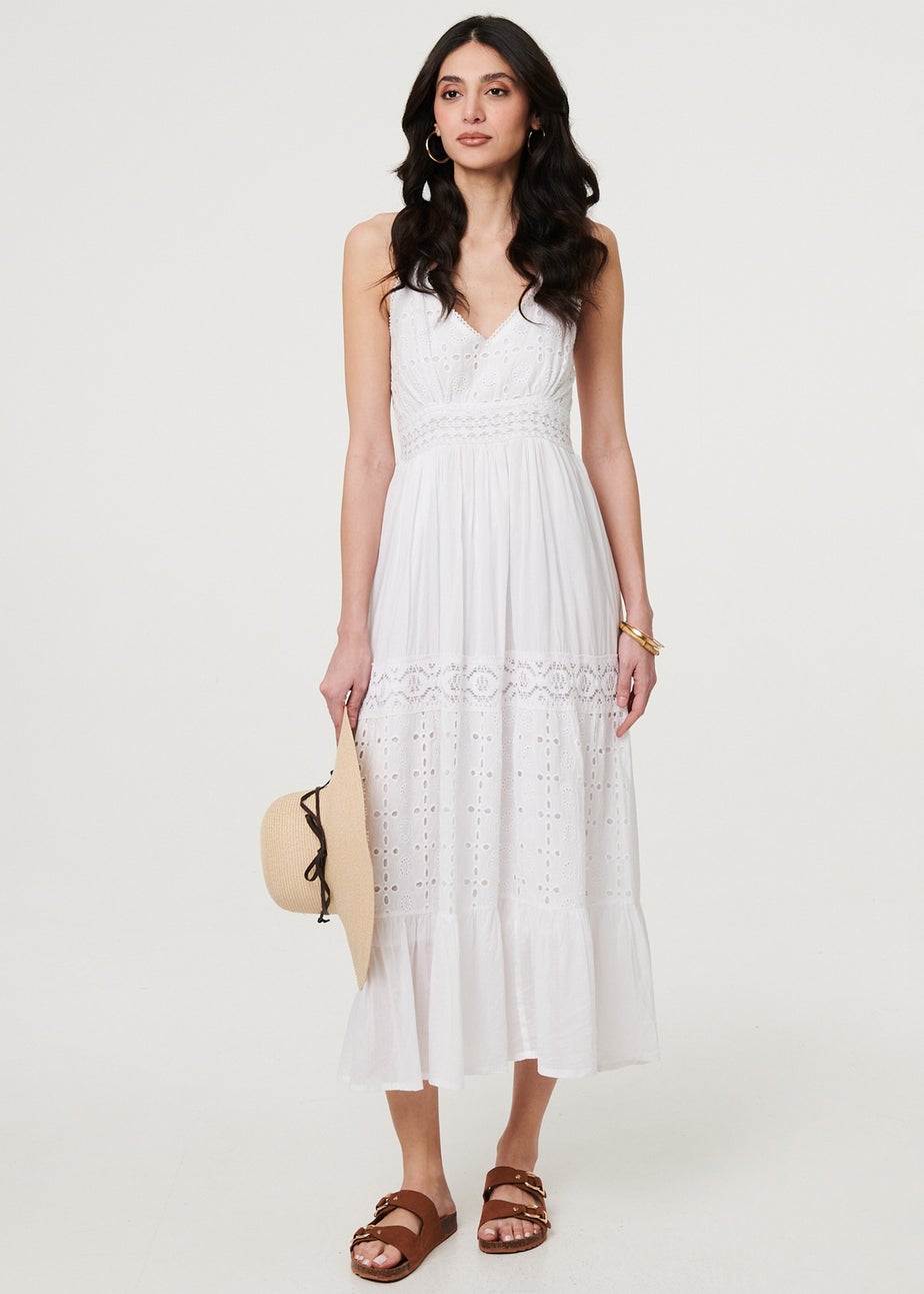 Izabel London White Broderie Anglaise Cami Strap Maxi Dress